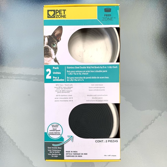 Pet Zone Feed Zone™ Stainless Steel Double Wall Pet Bowls ~ 2-Pack - Picture 1 of 7